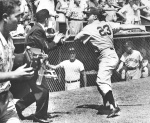 The brawl spreads as Angels catcher Al Evans winds up for a swing at umpire Joe Iacovetti.
